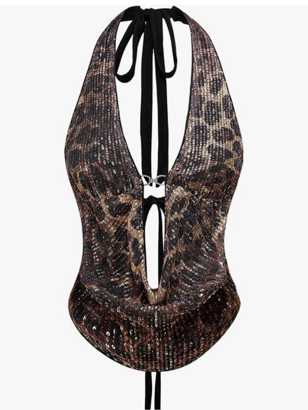 Sequin Halter Neck Top in Cheetah